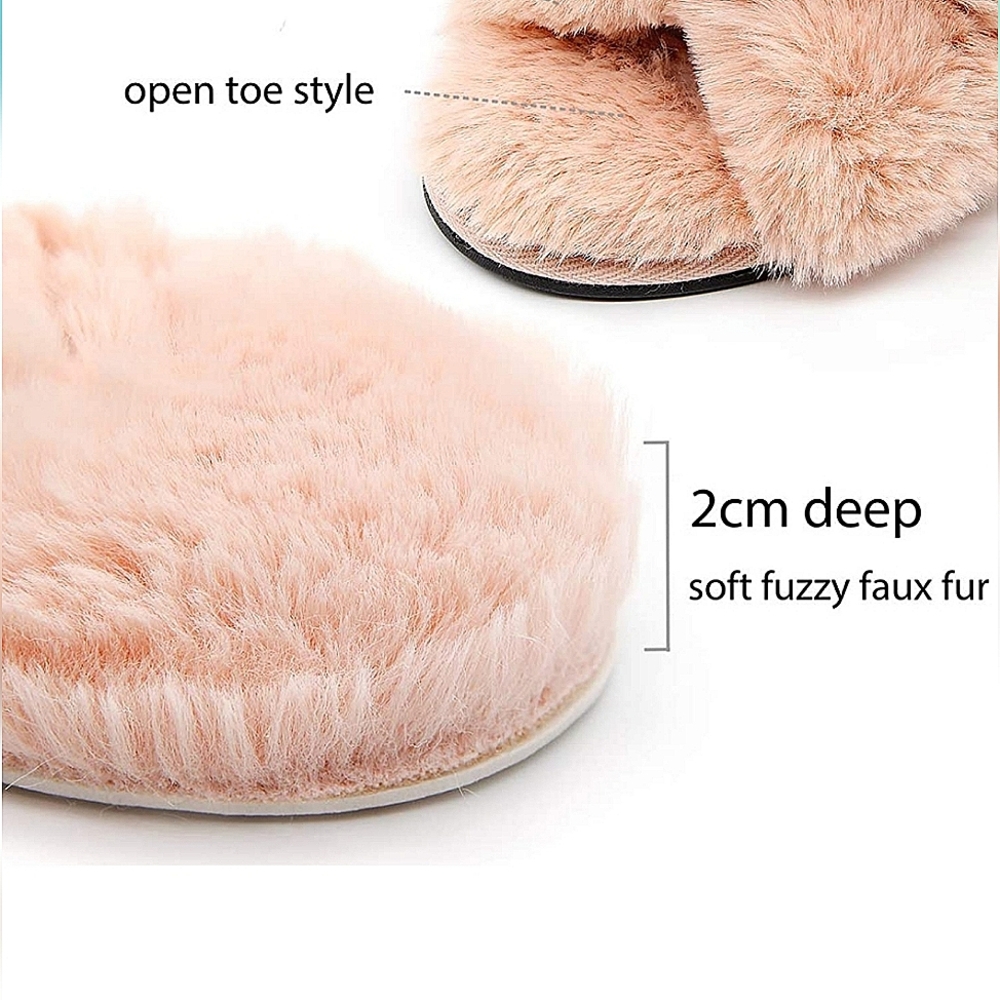 Tan/Peachy Fluffy Cross Band Slippers - Picture 6 of 7
